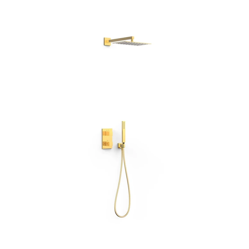 TRES 20225054OR Therm-Box Kit de Grifo Termostático Empotrado de 2 Vías Ducha Color Oro 24K