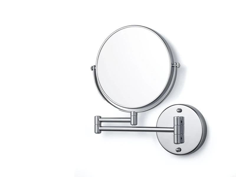 tesa VISIOON - swivel cosmetic mirror with 5x magnification - double-sided make-up mirror for drill-free wall mounting - attachable to tiles, metal and other surfaces - 30 x 48 cm, silver - Image 1