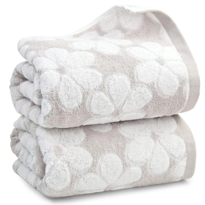 Jacquotha Soft Bath Towels 2 Pack, Super Absorbent Shower Towels 27.5x55 Inches, Cute Floral Jacquard Bathroom Set, Cotton, Light Beige