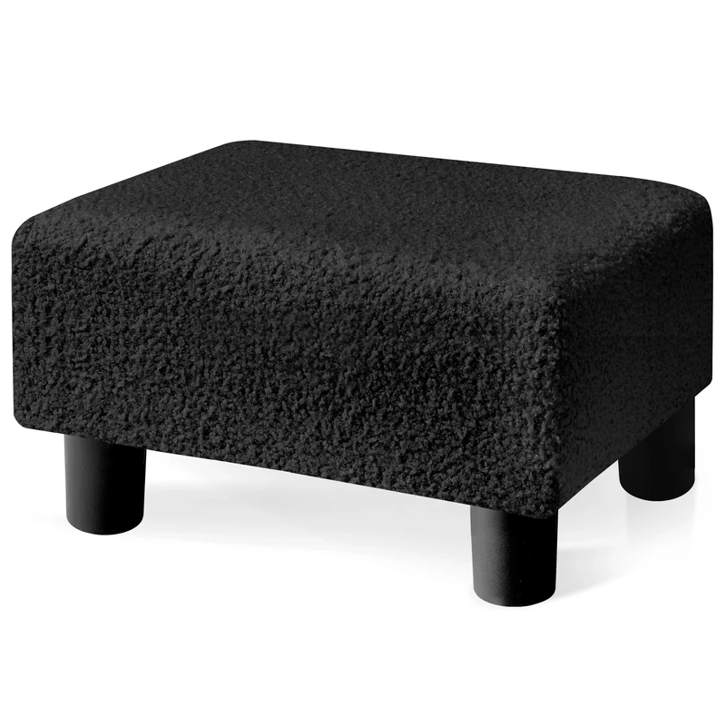 BRIAN & DANY Foot Stool Teddy Fleece, Footstool for Living Room, Small Sherpa Fabric Stool Ottoman with Legs for Entryway, Black