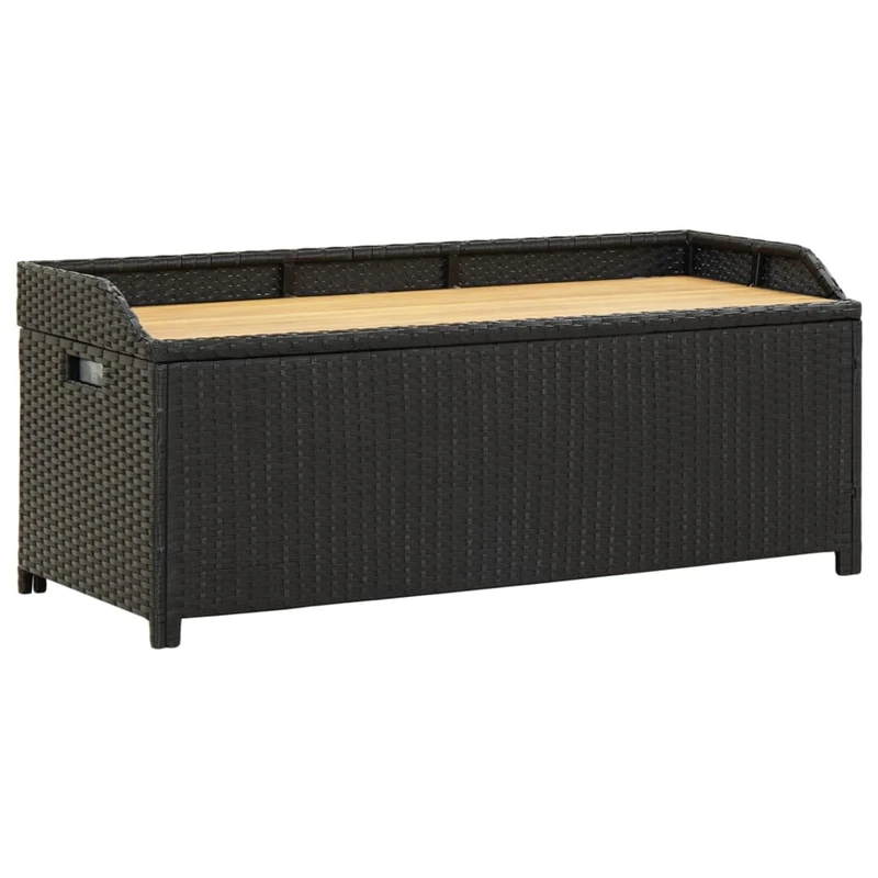Rantry Black Poly Rattan Storage Bench - Weather-Resistant 120x50x50cm