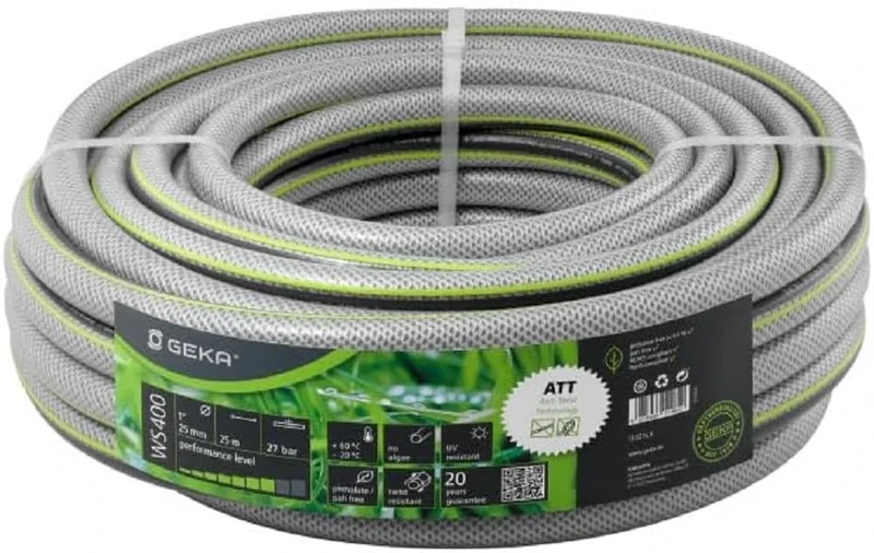 GEKA plus Water WS400, Size 1 inch, Length 25 m, 5-Layer Construction, Garden Hose, 13.0216.9, Gray