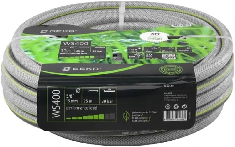 GEKA plus Water WS400, Size inch 5/8 inch, Length 50 m, 5-Layer Construction, Garden Hose, 13.0212.9, Gray