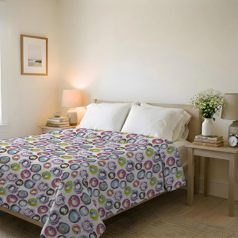 Italian Bed Linen BASIC Printed Summer Quilt, Microfibre, Abstract Circles, Double 250 x 240 cm