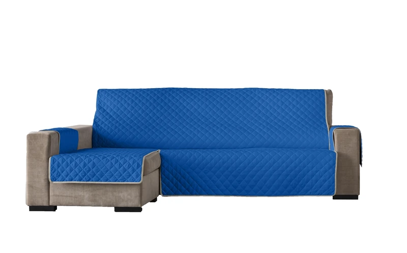 Estoralis Eden | Modern Chaise Longue Cover | Blue Quilted Fabric | Chaisse Longue 240 cm Left Arm Fabric Size 240 x 255 cm (WxH) | Protector for All Types of Sofas