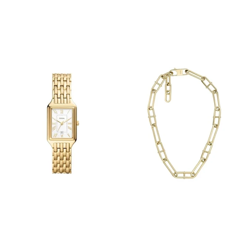 FOSSIL Women's Raquel Watch and Heritage Necklace, Gold-Tone Stainless Steel, Set