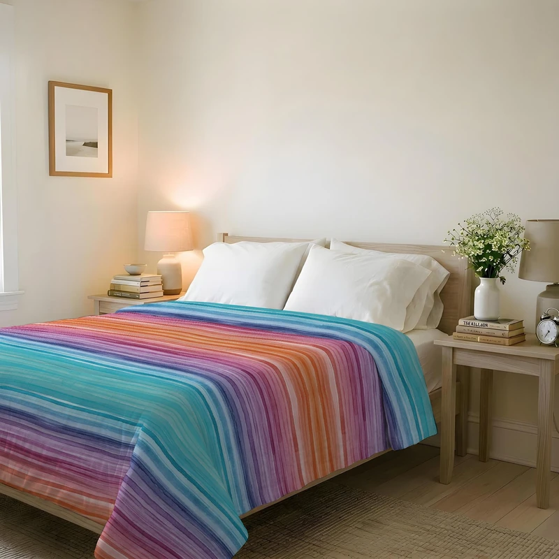 Italian Bed Linen BASIC Printed Summer Quilt, Microfibre, Rainbow, Double 250 x 240 cm