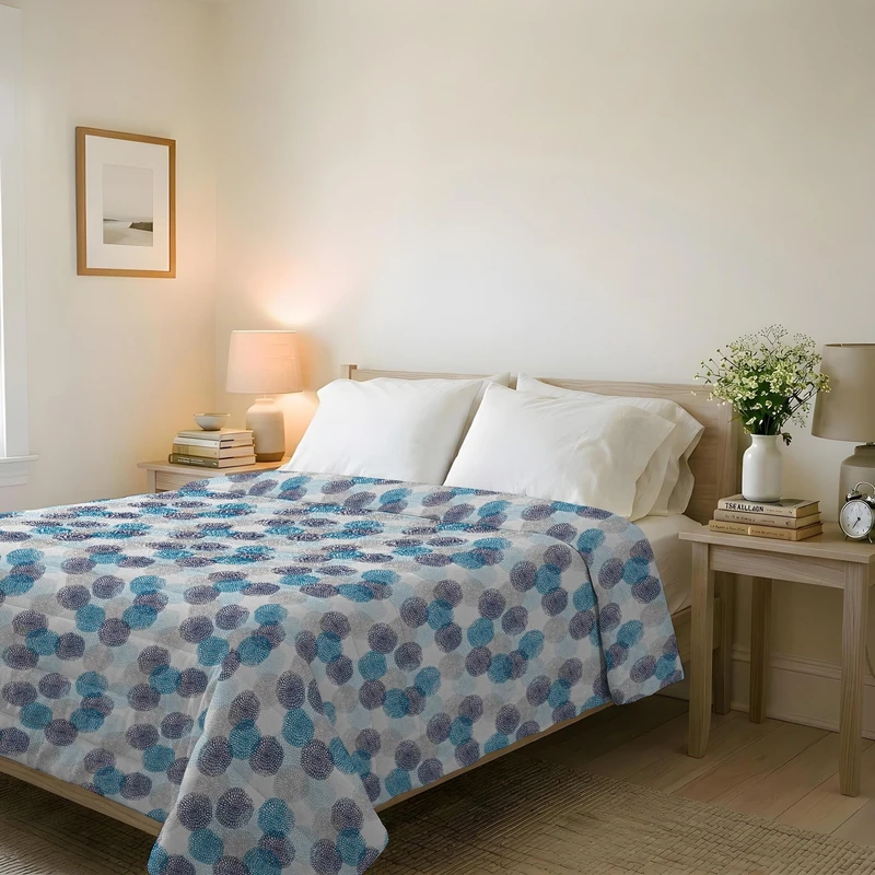 Italian Bed Linen BASIC Printed Summer Quilt, Microfibre, Blue Showerheads, Double 250 x 240 cm