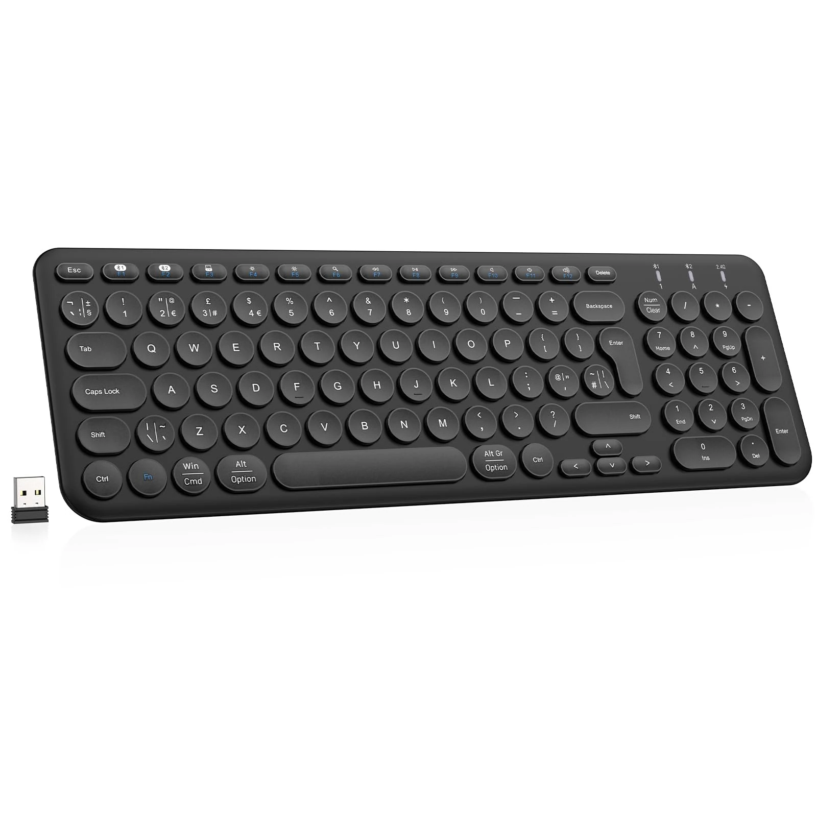cimetech Wireless Rechargeable Keyboard, 2.4G/Bluetooth Connection, Ultra Slim Silent Keyboards for Laptop Mac/Computer Desktop PC Surface/Smart TV/Notebook and Windows 10/8/7 - BK