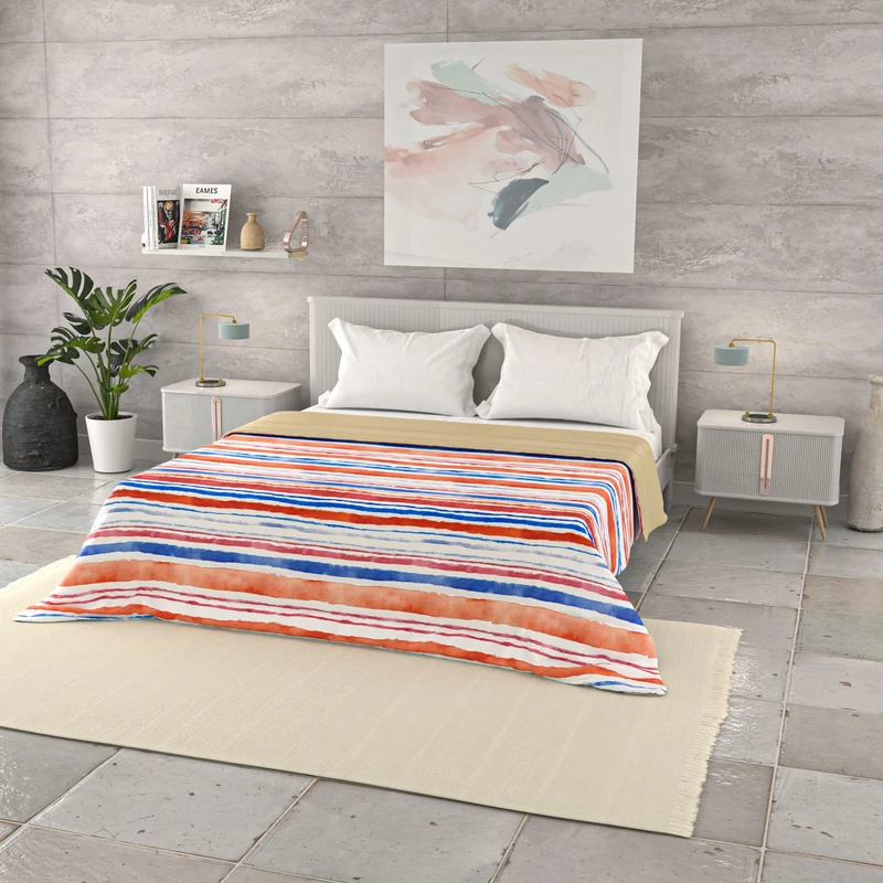 Italian Bed Linen Basic Printed Summer Quilt, Microfibre, Stripes, Double 250 x 240 cm