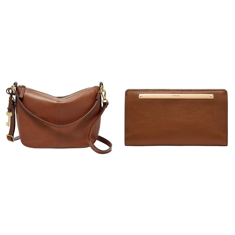 Fossil Women's Jolie Backpack and Liza Wallet, Brown Leather, Set