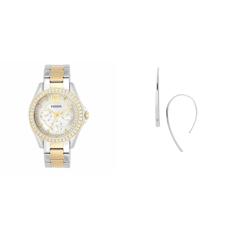 Fossil Women's Watch and Earrings, Silver-Tone Stainless Steel, Set