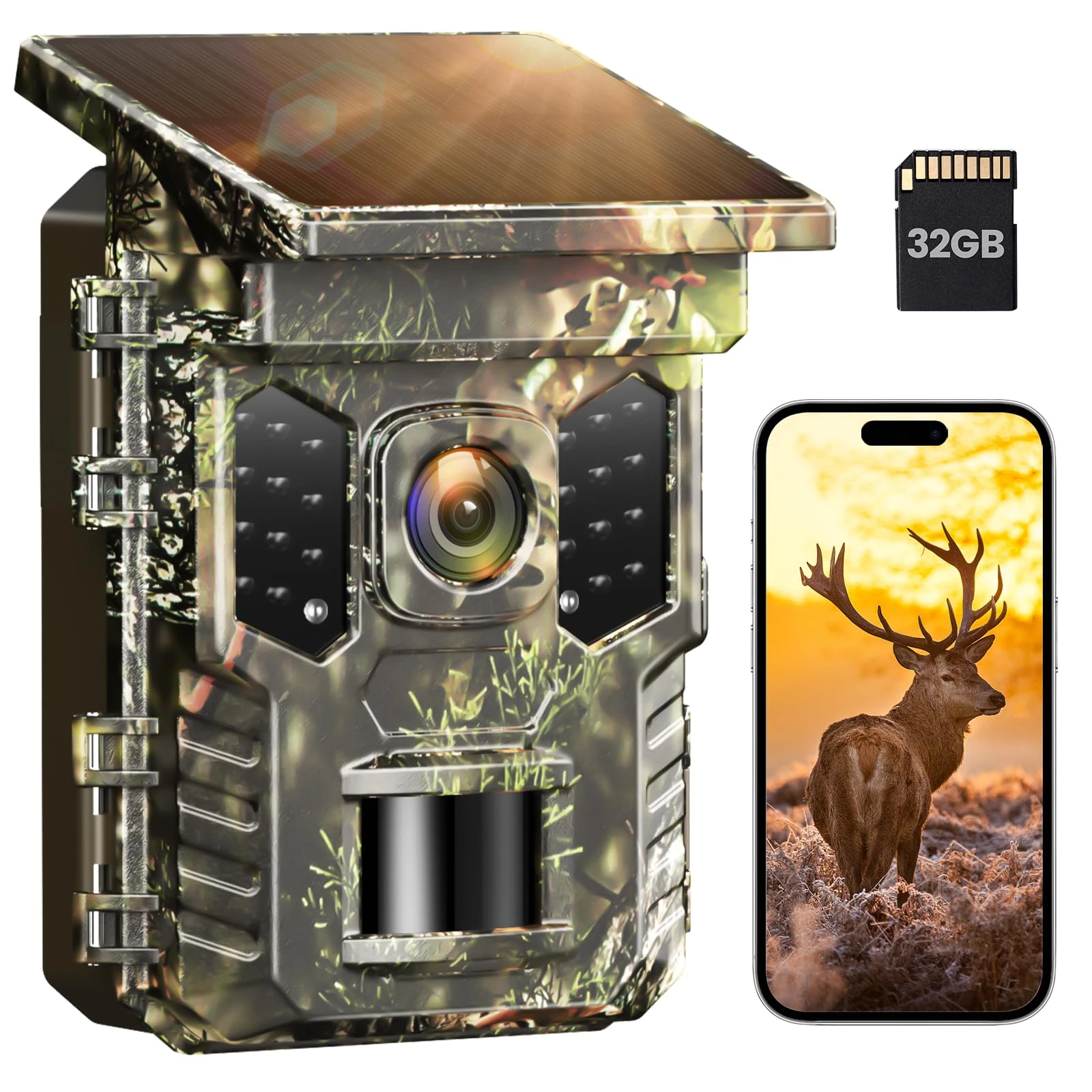 XTU Wildlife Camera WiFi Bluetooth - 4K 64MP Solar Trail Camera With Night Vision Activated Waterproof IP66,0.2s Trigger Speed,2600mAh Built-in Lithium Battery Rechargeable for Garden Monitoring