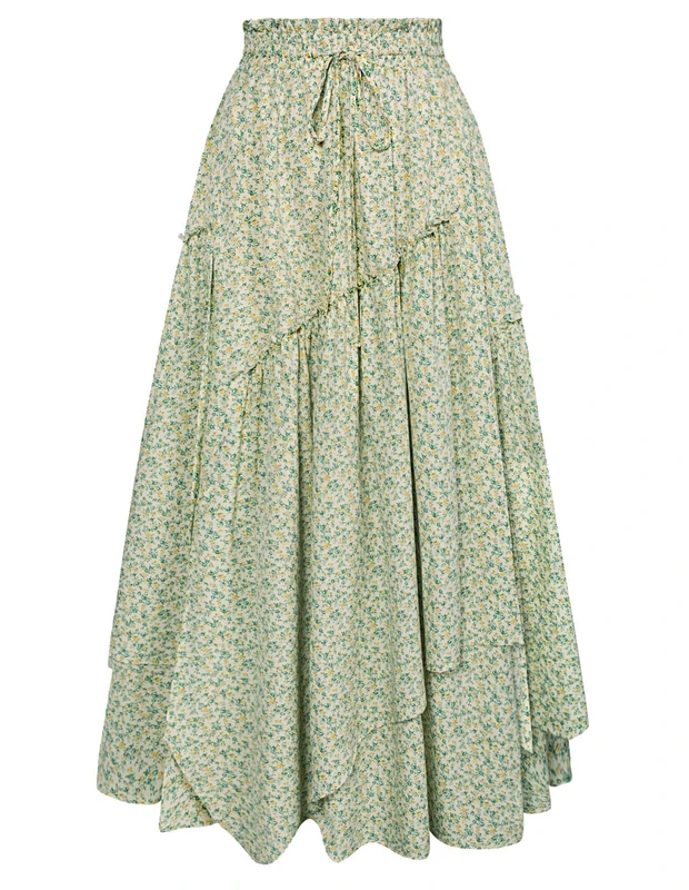 SCARLET DARKNESS Women Floral Print Boho Skirt Elastic High Waist Long Maxi Skirts with Pockets, Yellow Floral, M