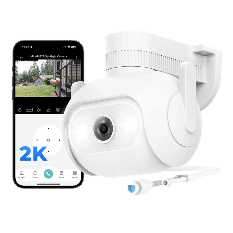 IMILAB EC5 2K Wired Security Camera Outdoor: Home Security 360° Rotating Surveillance Camera w/Motion Spotlight & Sensor, 24/7 Local Recording, No Monthly Fee