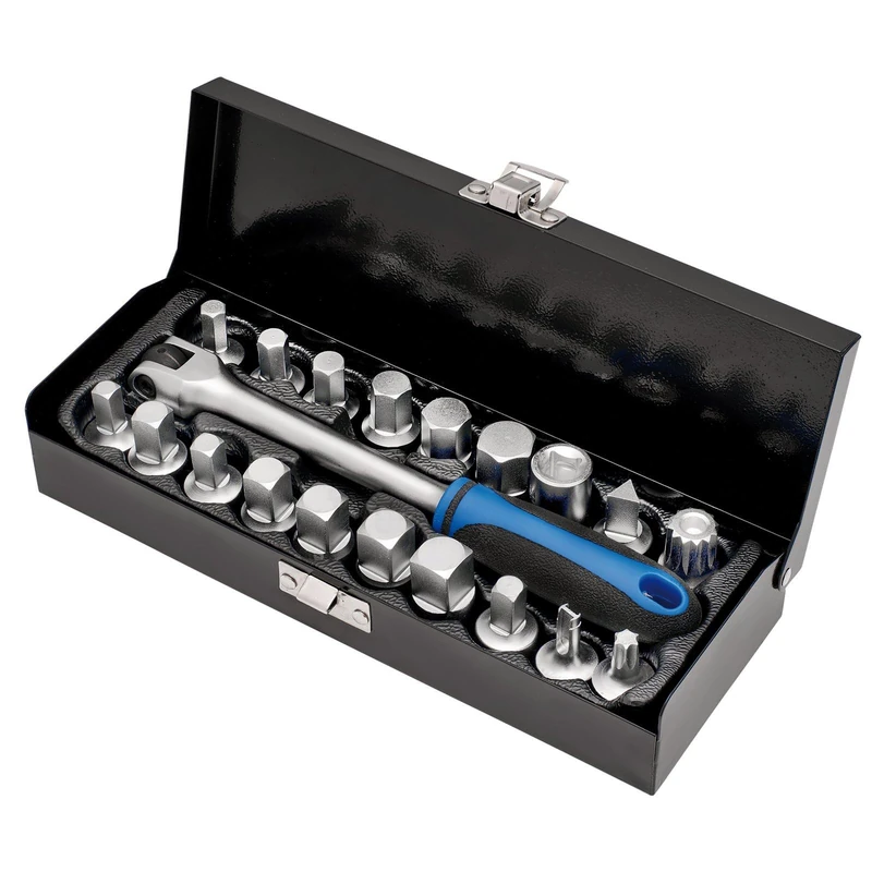 Draper 12396 Oil Drain Sump Plug Key Set, 3/4" Sq. Dr. (20 Piece), Silver