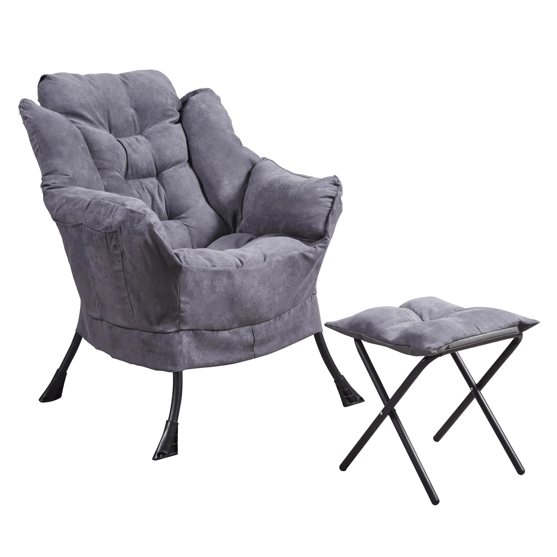 Panana Armchair Accent Chair Lazy Chair with Footstool Relax Lounge Chair,Sofa Chair with Armrests and Steel Frame (Dark Grey)