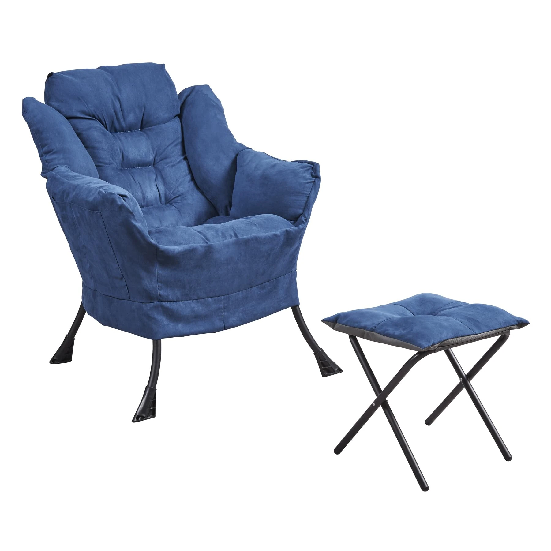Panana Armchair Accent Chair Lazy Chair with Footstool Relax Lounge Chair,Sofa Chair with Armrests and Steel Frame (Blue)