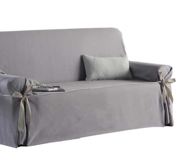 Estoralis Beret | Sofa Cover Ties Modern Design | Light Grey Jacquard Fabric | for 3 Seater Sofa | Fabric Size (from 180 to 210 cm) Cover for All Kinds of Sofas