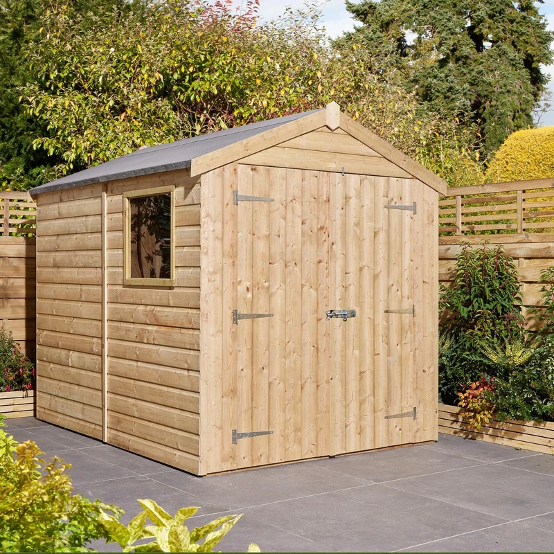 Rowlinson Shiplap Apex Shed 8x6 Double Door with Window