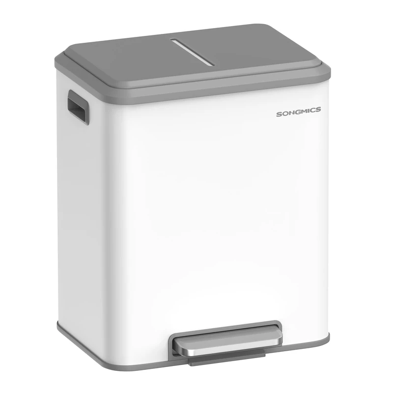 SONGMICS Kitchen Bin, 2 x 4 Gal. (2 x 15 L) Double Bin for Recycling and Waste, Rubbish Bin, Inner Buckets, Steel, Soft-Close Lid, Wide Sturdy Pedal, Cloud White LTB544W02
