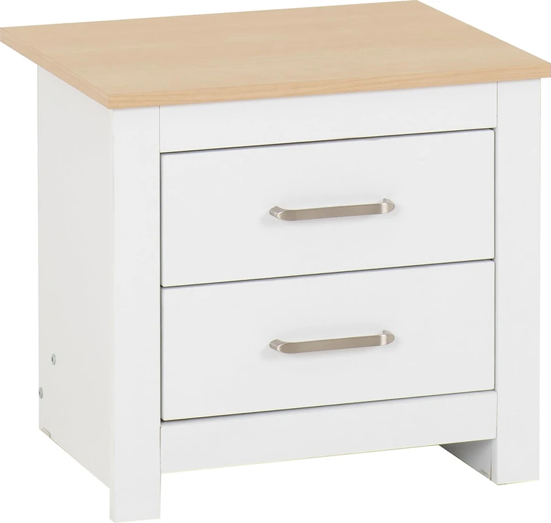 Seconique Portland 2 Drawer Bedside in White/Oak Effect