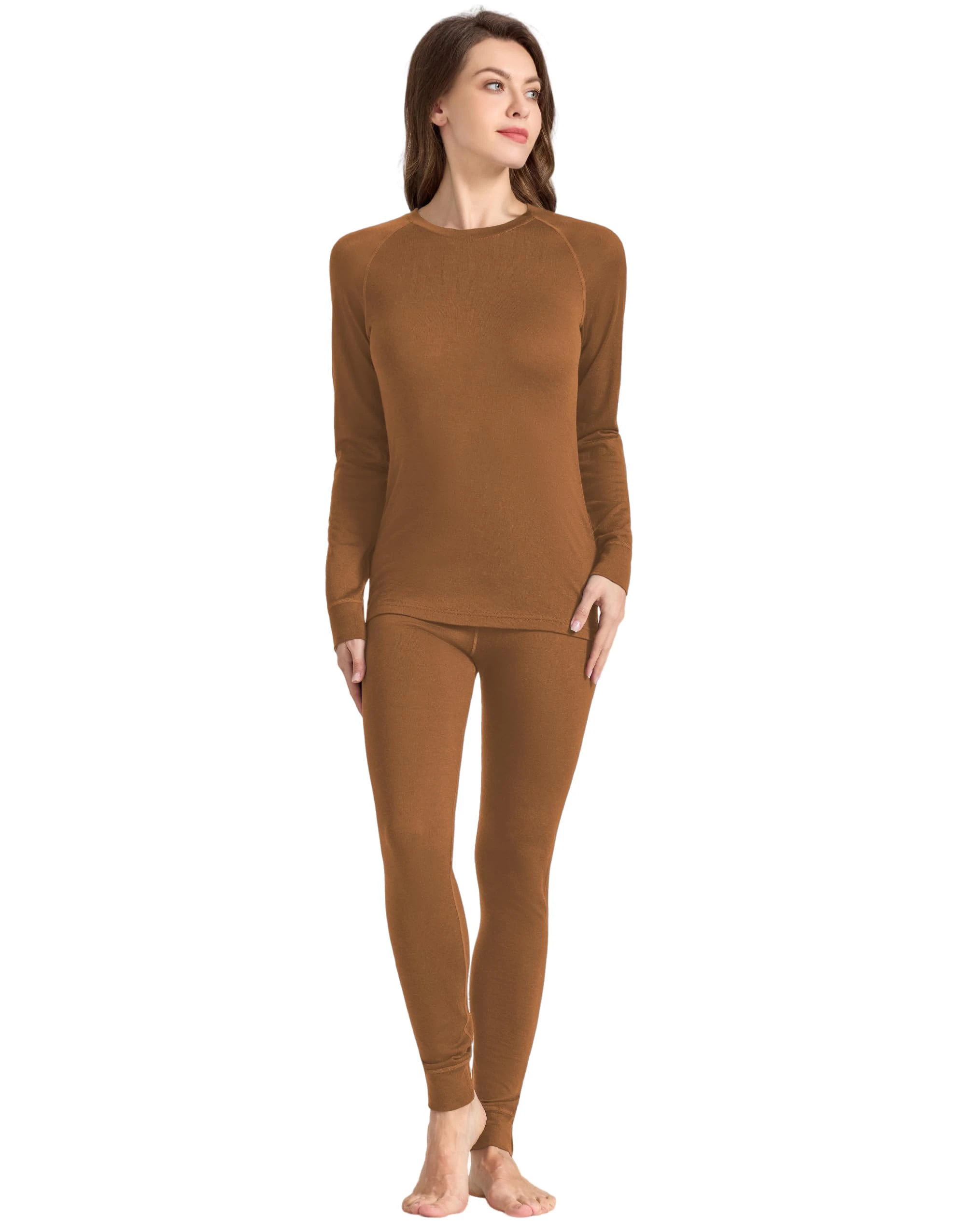 woolcano Womens 100% Merino Wool Base Layer Sets for Ski Lightweight Thermal Underwear Cooper M