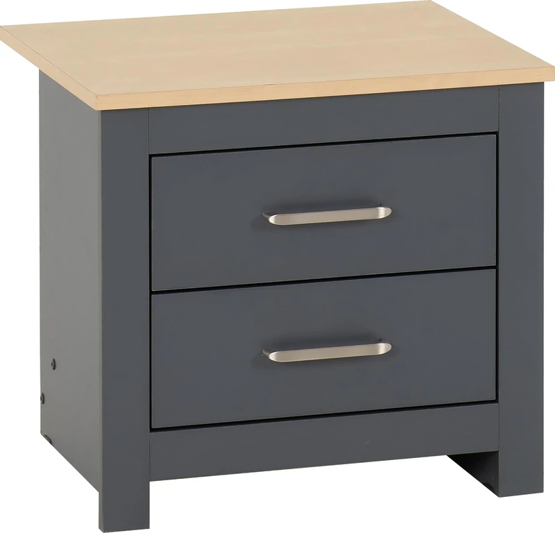 Seconique 2 Drawer Bedside, Engineered Wood, Grey/Oak Effect, W 500mm x D 400mm x H 455mm