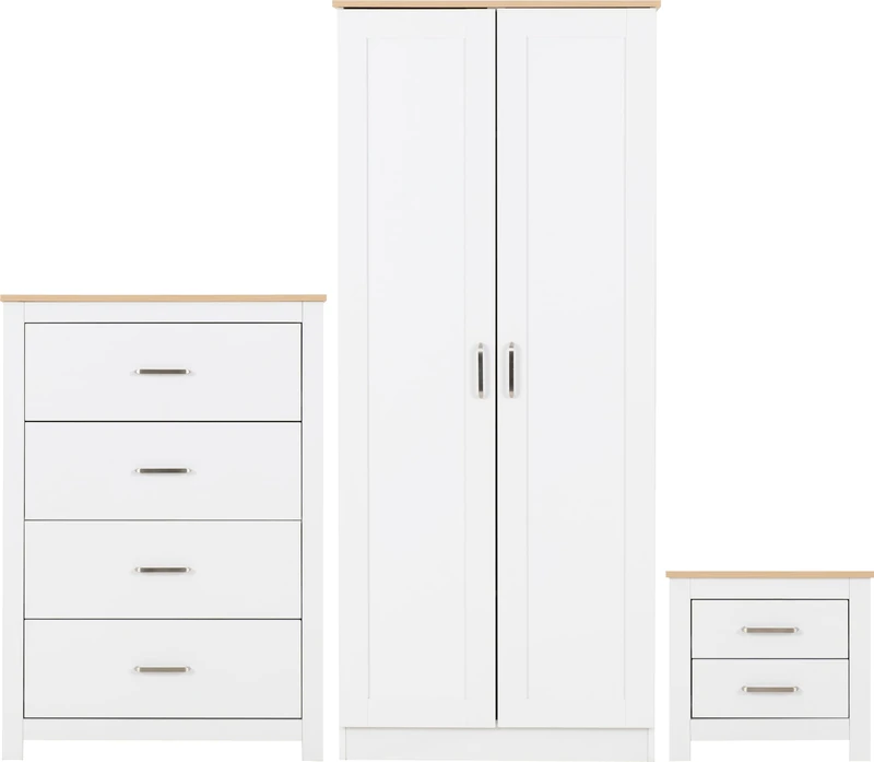Seconique Portland Trio Bedroom Set in White/Oak Effect