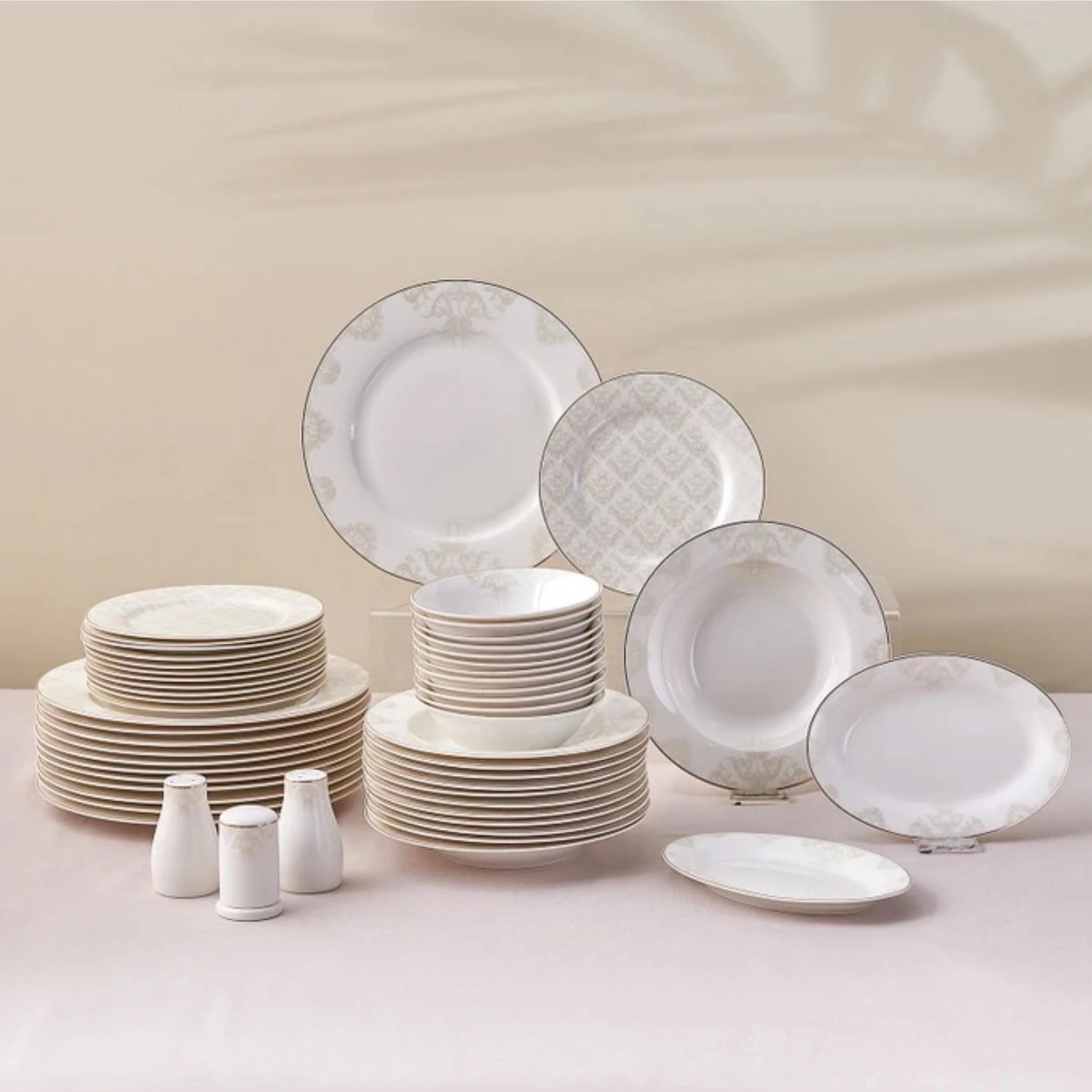 Karaca Siena 53-Piece Porcelain Dinner Sets with Dinner & Dessert Plates, Bowls - Bone China Dinnerware Sets for 12 People (White)