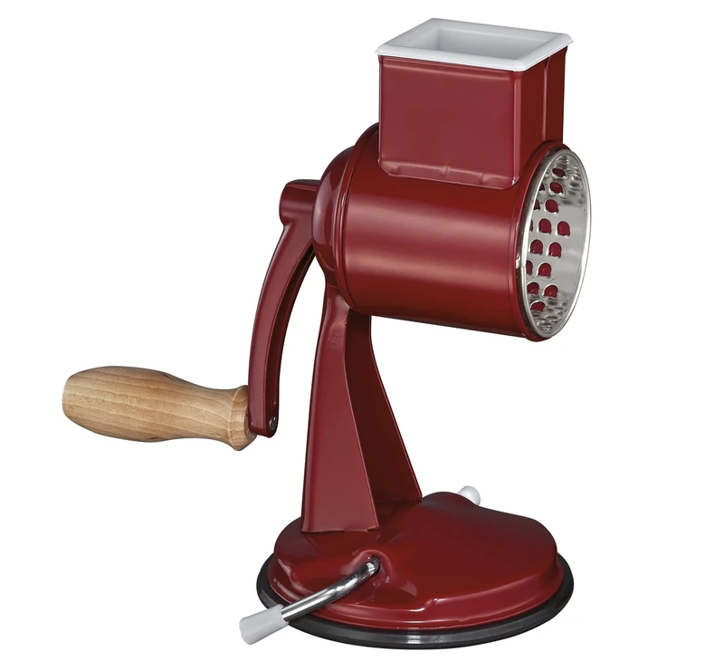 Zassenhaus Classic Drum Grater, Manual Kitchen Grater, Painted Metal, Beech Wood, Stainless Steel, Suction Base, 2 Grating Drums and Pestle, Can be Used as Vegetable Cutter, Cheese Grater and Slicer,