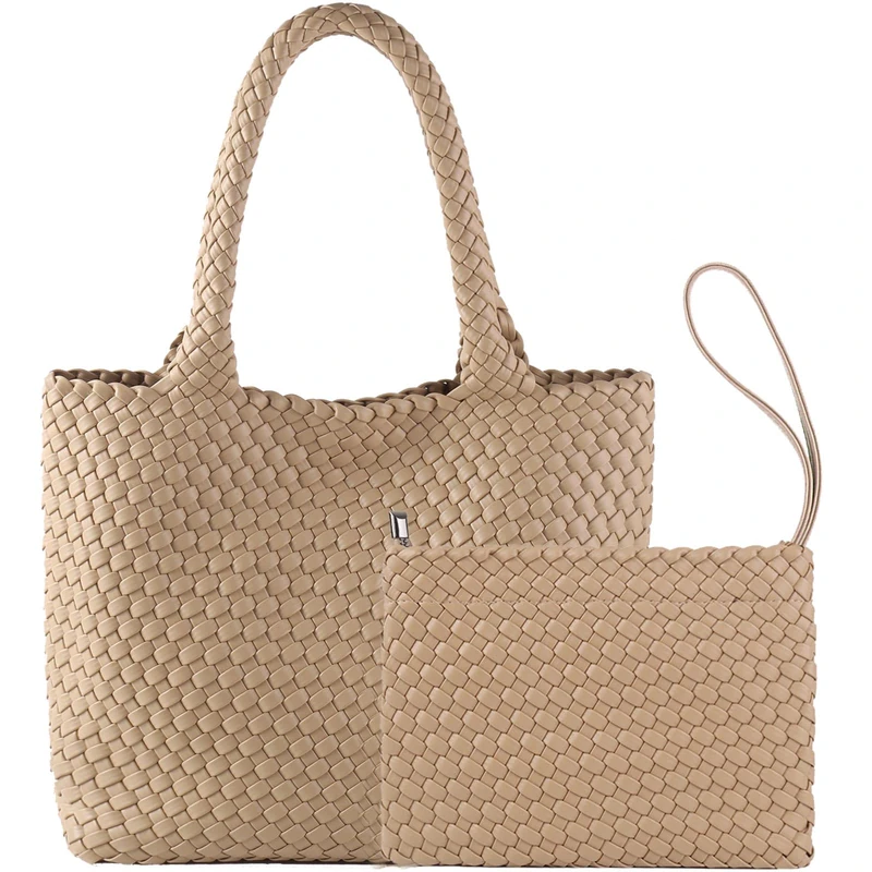 JINMANXUE Fashion Woven Bag Shopper Bag Travel Handbags and Purses Women Tote Bag Large Capacity Shoulder Bags, Apricot1, 16.1" W x 7.1" D x 11" H