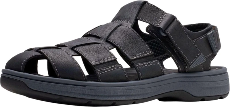 Clarks Men's Saltway Cove Sandals, Black (Black Leather), 6.5 UK