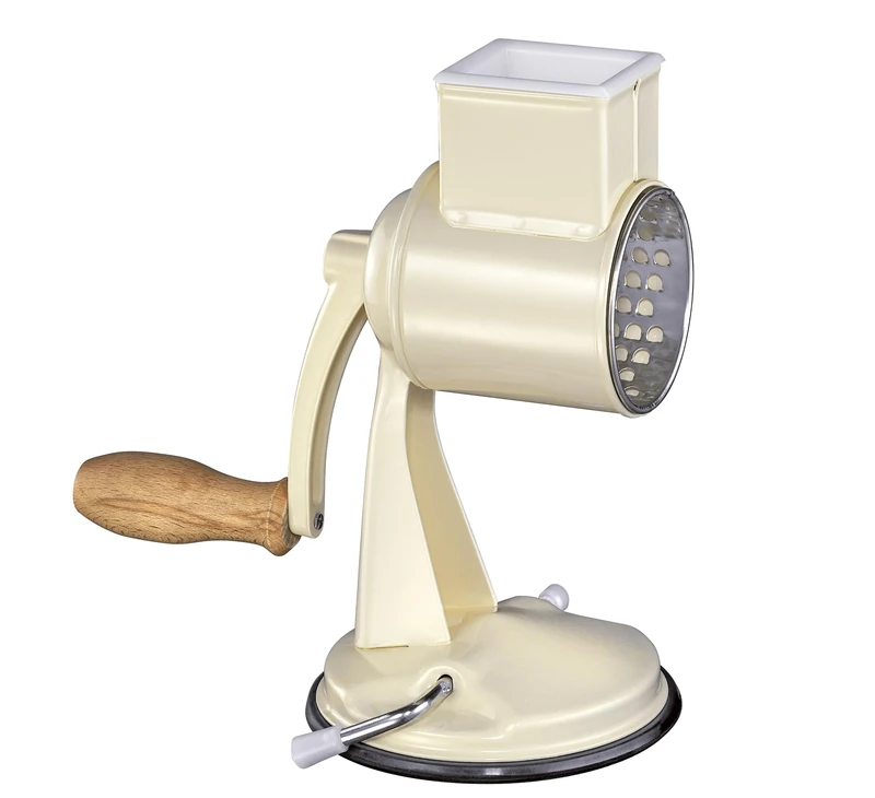 Zassenhaus Classic Drum Grater, Manual Kitchen Grater, Painted Metal, Beech Wood, Stainless Steel, Suction Base, 2 Grating Drums and Pestle, Can be Used as Vegetable Cutter, Cheese Grater and Slicer,