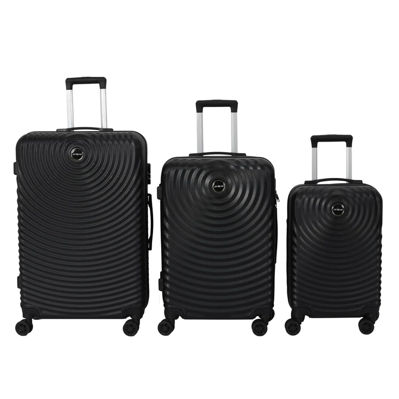 JET LAG, Barcelona 39L 68L 95L 3 Piece Suitcase Set - Optimal Storage Capacity, Chic Spiral Design, Hard Shell (ABS) with Integrated Lock, 360° Swivel Wheels, Black