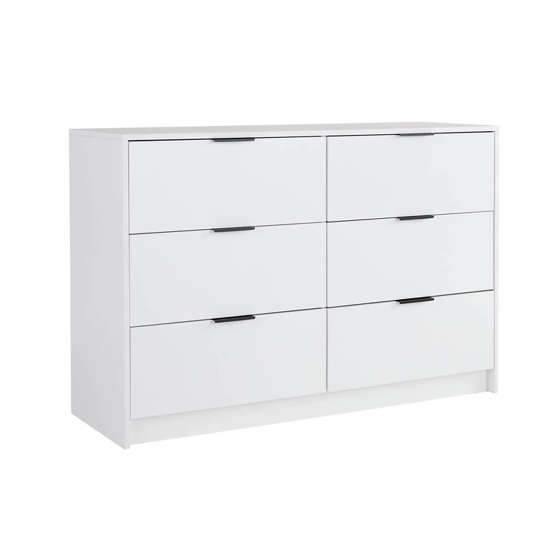 Home Source Phoenix Wide Chest of Drawers Clothing Storage Cabinet, 6 Drawers (3+3), White Solid - 40Dx120Wx80Hcm