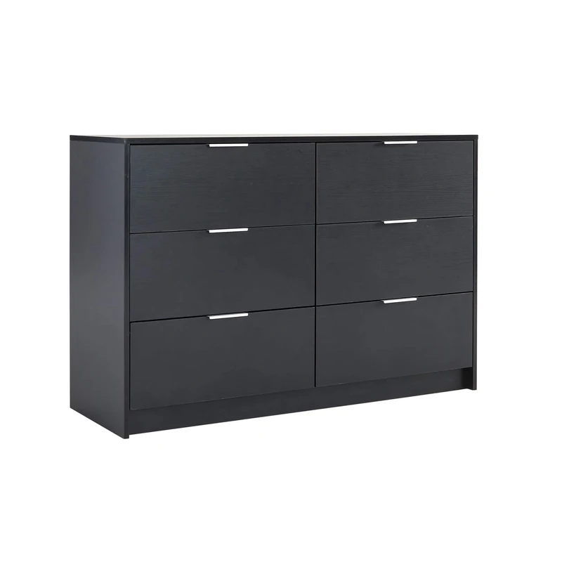 Home Source Bedroom Chest of Drawers Clothing Storage Cabinet, 6 Drawers, Black