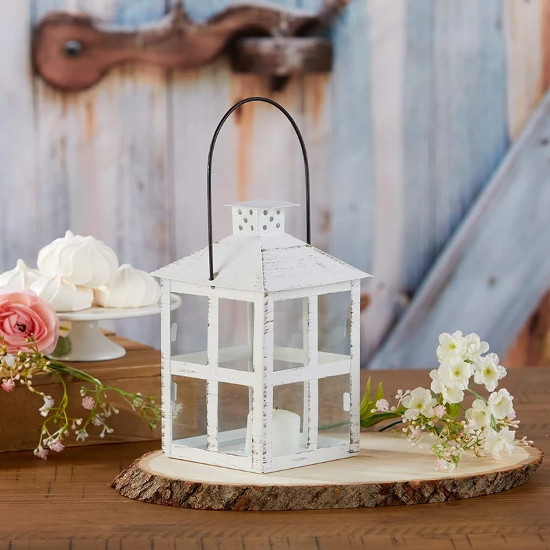 Kate Aspen Rustic Farmhouse Decor White Candle Holder Lanterns Decorative (7.5 Inch) - Set of 6, Wedding Decoration, Centerpiece Table Decorations, Home Decor, Shelf Decor