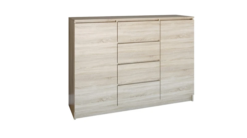 Oggi Lugo 2D4S Sonoma Oak Chest of Drawers 120 cm Shoe Bench Shoe Rack Made of Wood with 2 Drawers and 4 Doors for Storage Space, Modern Design, Home Furniture