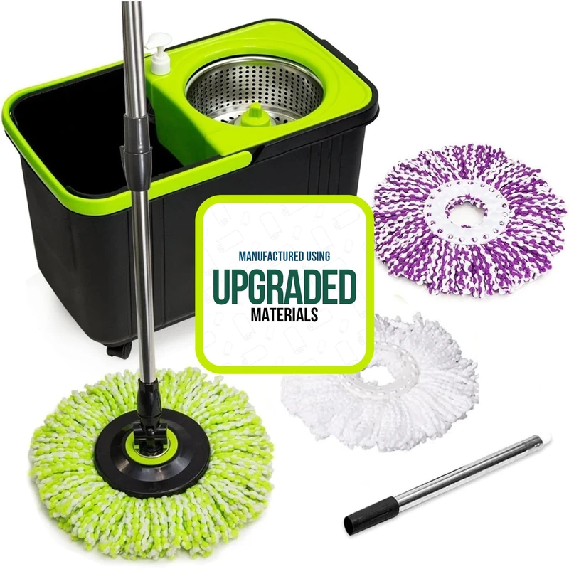 Simpli-Magic Premium Spin Mop Cleaning Bucket Set with 3 Microfiber Mop Heads Included