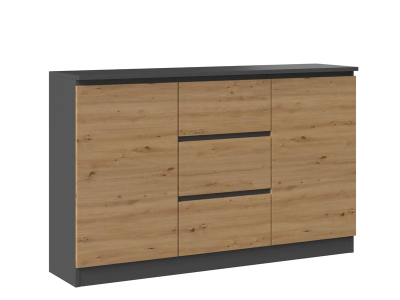 Oggi Lugo Rustic Chest of Drawers 2 Drawers 3 Cabinets Charcoal Oak Rustic Craft Style Spacious Storage Options