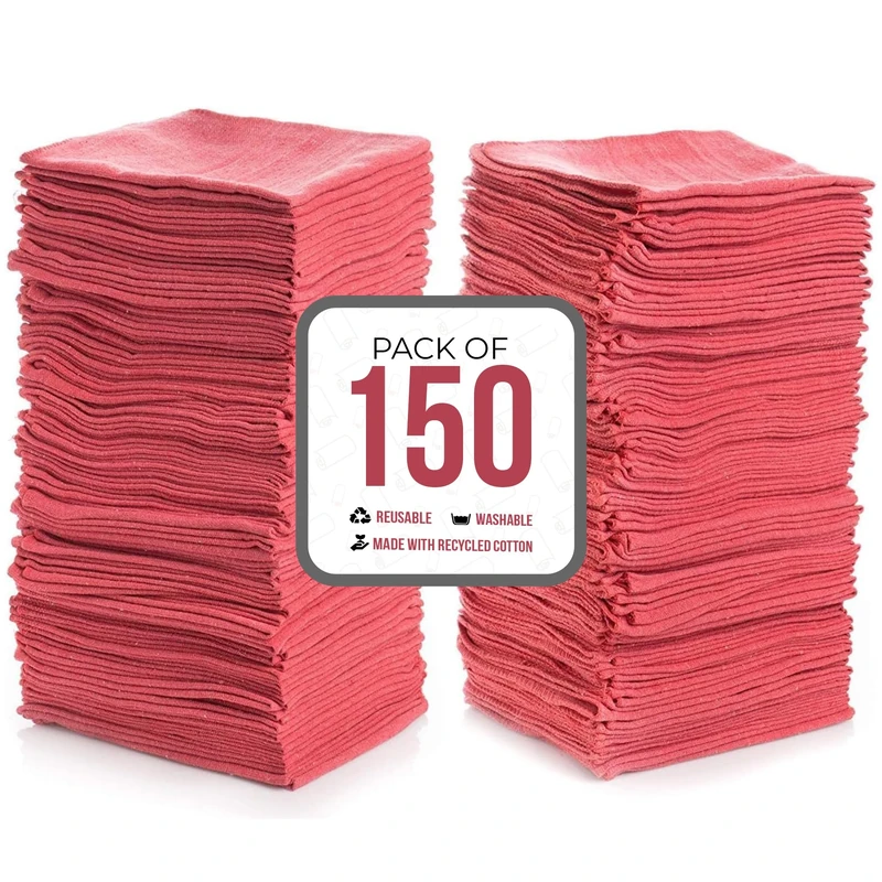 Simpli-Magic Premium Shop Towels 14”x12”, Commercial Grade Red, 150 Pack