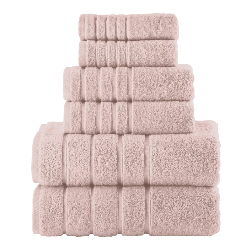 Elegant Comfort 4 Lines Viscose Stripe 6-Piece Premium Towel Set - 100% Turkish Cotton High Absorbent Luxury Bathroom Towels – Includes 2 Washcloths, 2 Hand Towels and 2 Bath Towels Set, Dusty Rose