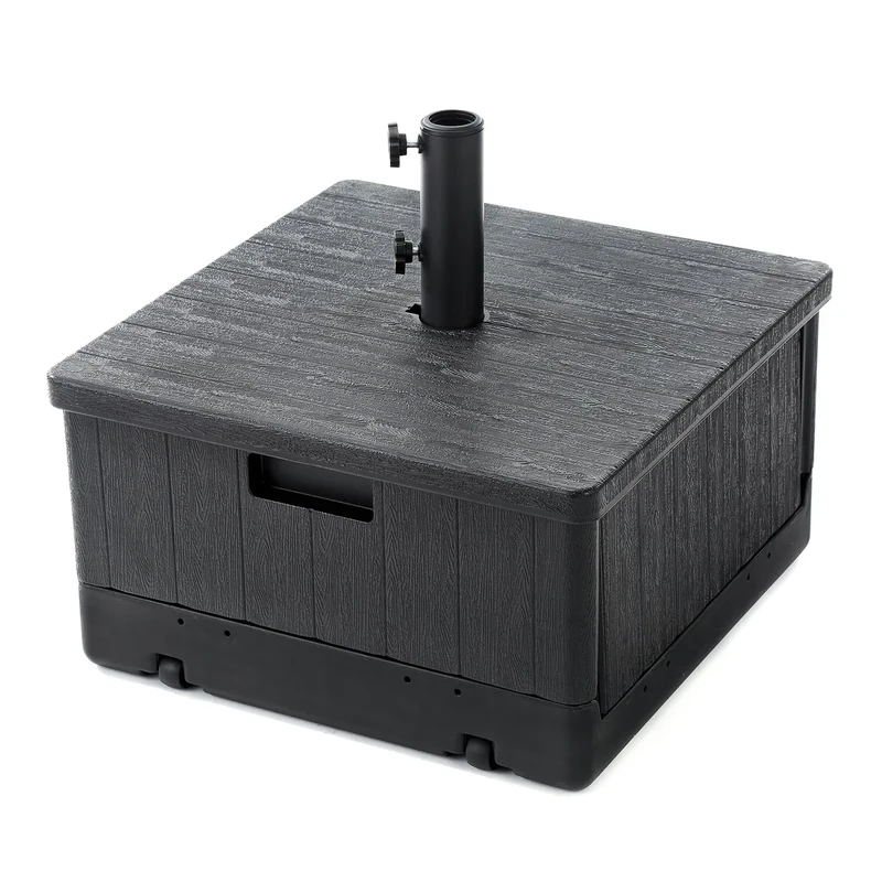 Home Zone Living 119lbs 21" Square Heavy Duty Planter Umbrella Base w/Rolling Wheels & Water Weight Bag for Patio Pool Backyard, Convertible as Table or Planting Box, Supports Up to 11 Ft Umbrella