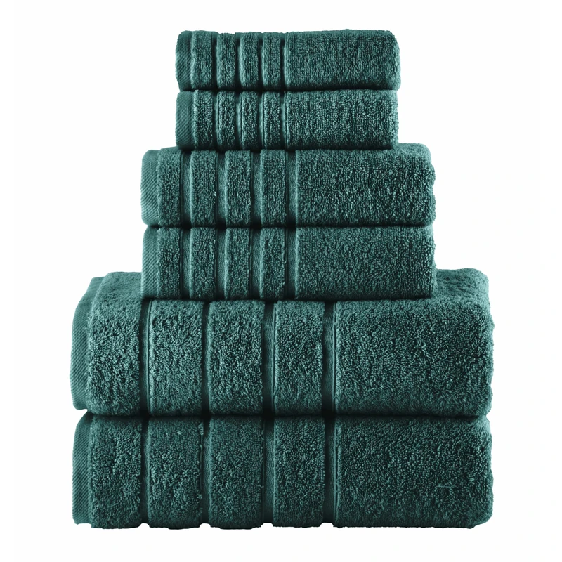 Elegant Comfort 4 Lines Viscose Stripe 6-Piece Premium Towel Set - 100% Turkish Cotton High Absorbent Luxury Bathroom Towels – Includes 2 Washcloths, 2 Hand Towels and 2 Bath Towels Set, Hunter Green