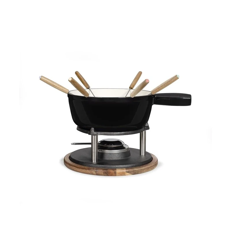 Livoo MEN426N Traditional Fondue Set, Enamelled Cast Iron, Black