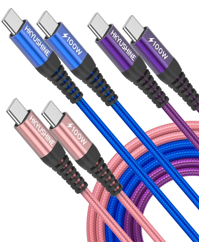 HKYUSHINE USB C to USB C Charger Cable, 3Pack 2M 100W 5A Type C Charger Cable Fast Charging for iPhone 16 15 Pro Max MacBook Pro iPad Air, Samsung S24 S23 S22 S21, Pixel 7 6, Switch, PS5, LG etc.