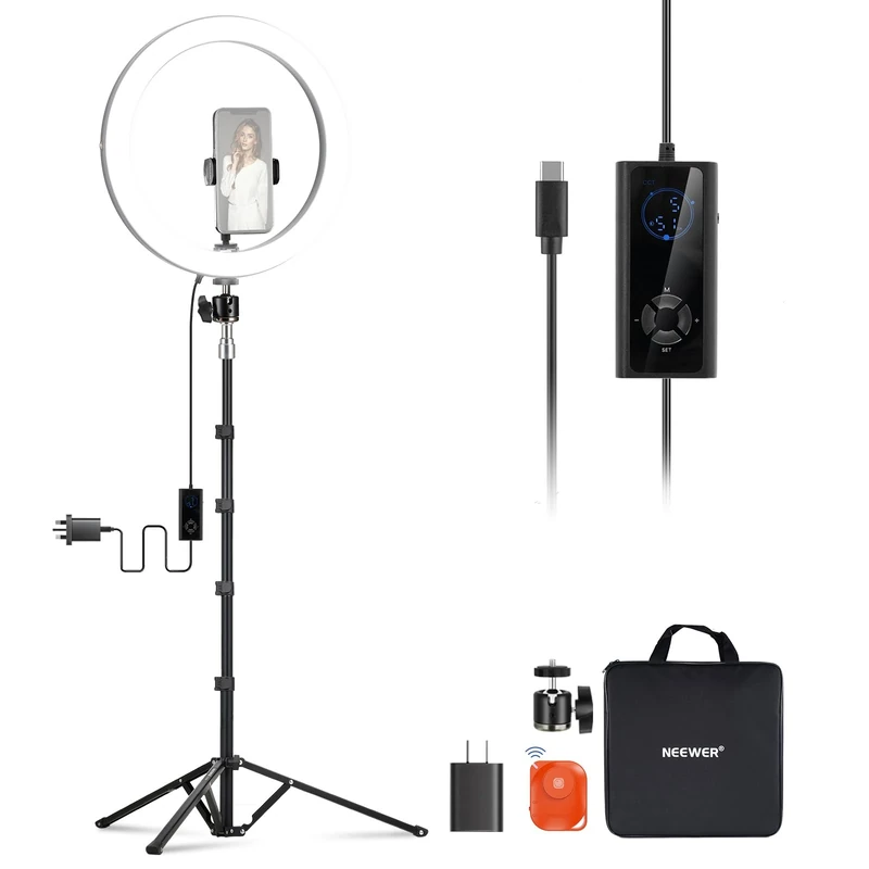 NEEWER 12" 24W High Power LED Ring Light with 71" Tripod Stand Phone Holder Compatible with iPhone for Video Recording Makeup Selfie Studio Streaming TikTok, Bi Color Ringlight Lighting, RH12B