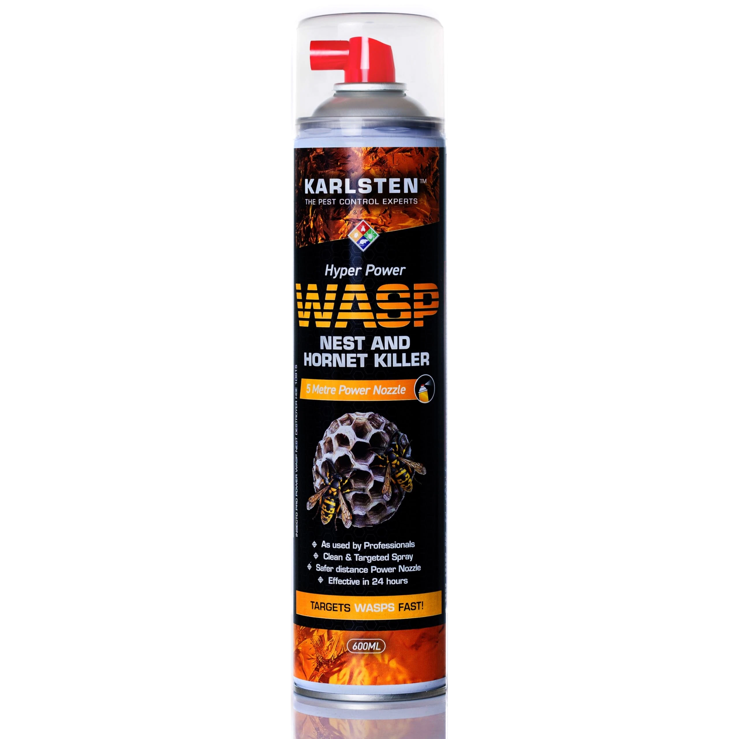 Karlsten Hyper Power Wasp Nest Killer & Hornet Killer 600 ML - Gold Standard High Strength Long Range 5 Metre Spray for Indoor and Outdoor Wasp Nest Removal - Wasp Killer Spray