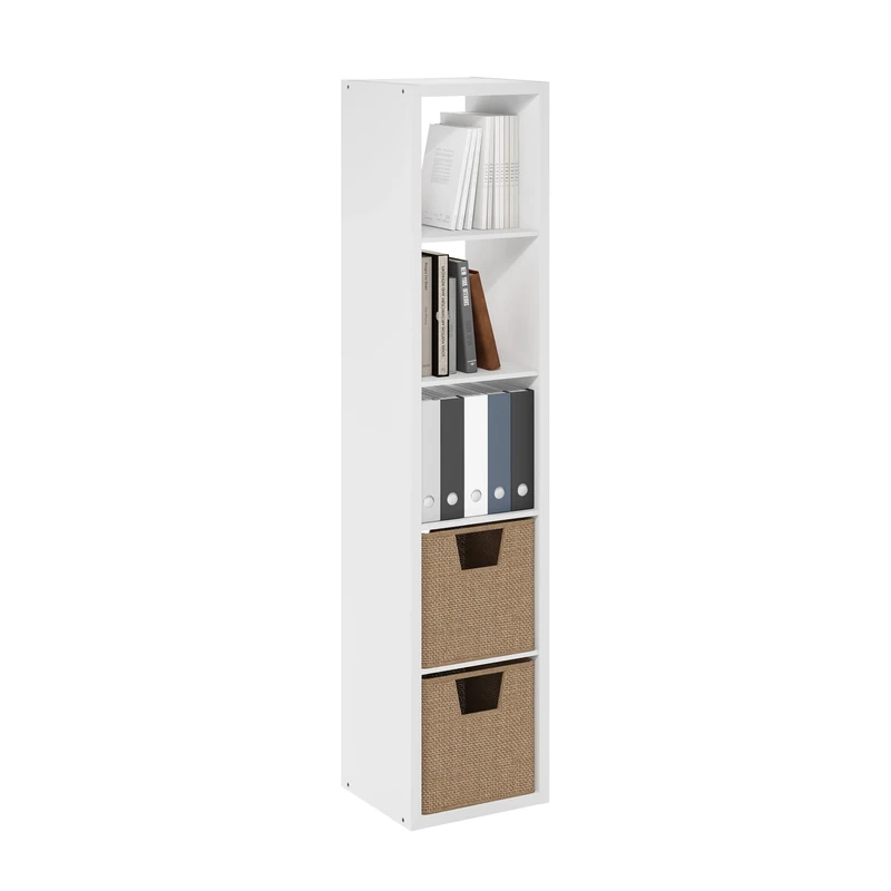 Furinno Cubicle Open Back Decorative Verticle Cube Storage Organizer, 5-Cube, White